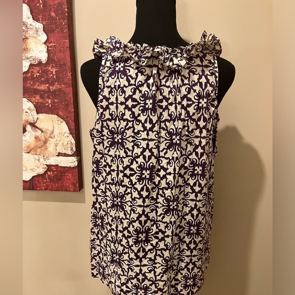 Tommy Hilfiger Edwardian Collar Sleeveless Peasant Blouse in Grape/Ecru, size M - Picture 2 of 4
